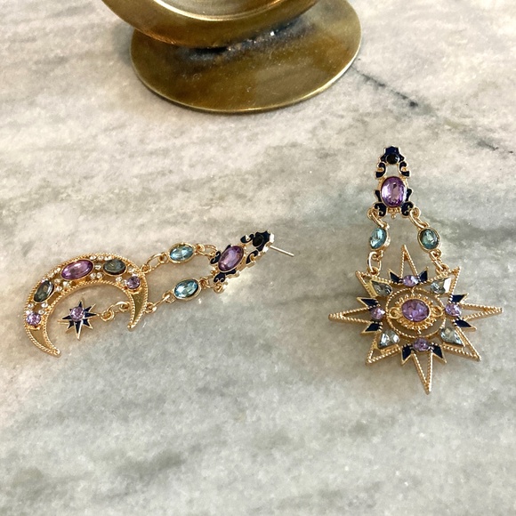 'Travelers' Celestial Sun Moon Star Dangle Earrings - Picture 4 of 4